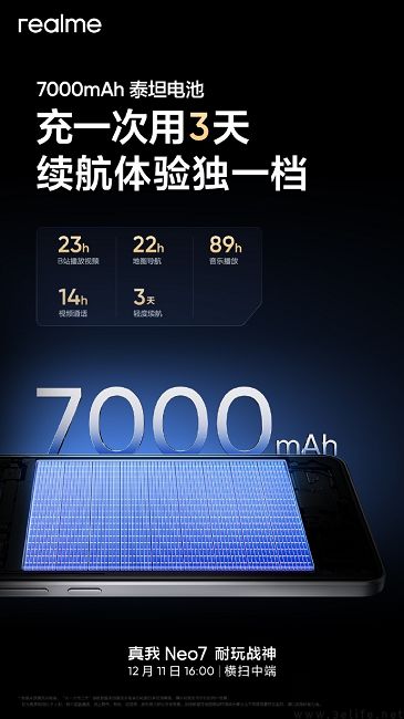 真我Neo7将首发7000mAh泰坦电池，厚度仅8.5mm